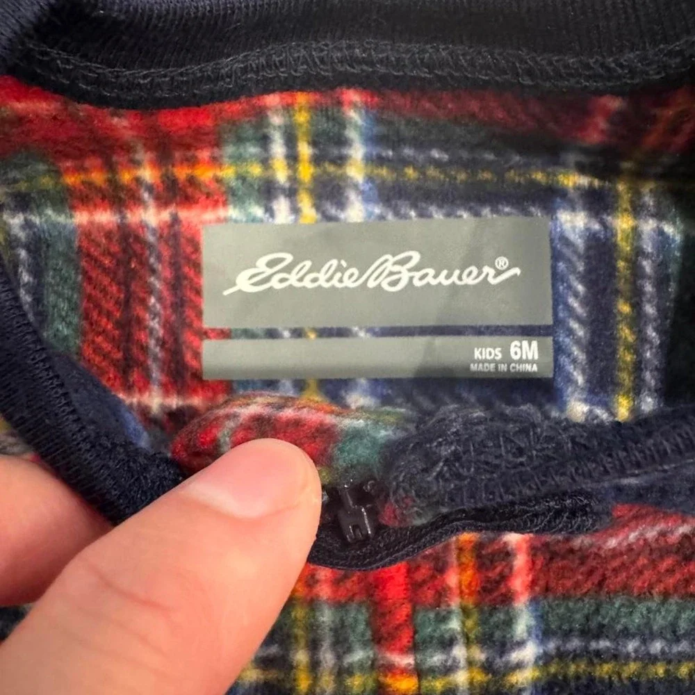 Eddie Bauer red, blue, and white Christmas plaid baby onesie size 6M